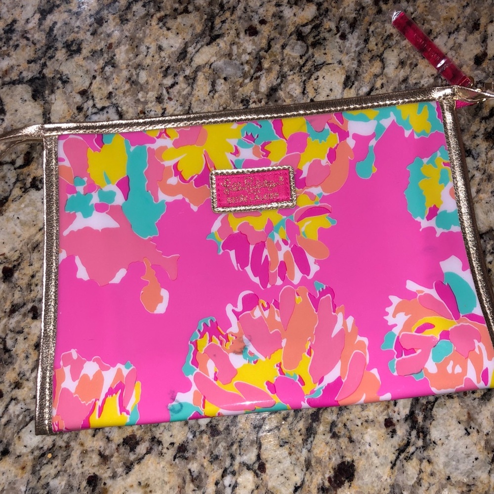 Lilly Pulitzer for Estée Lauder Pink Watercolor Abstract Makeup Pouch *NEW*